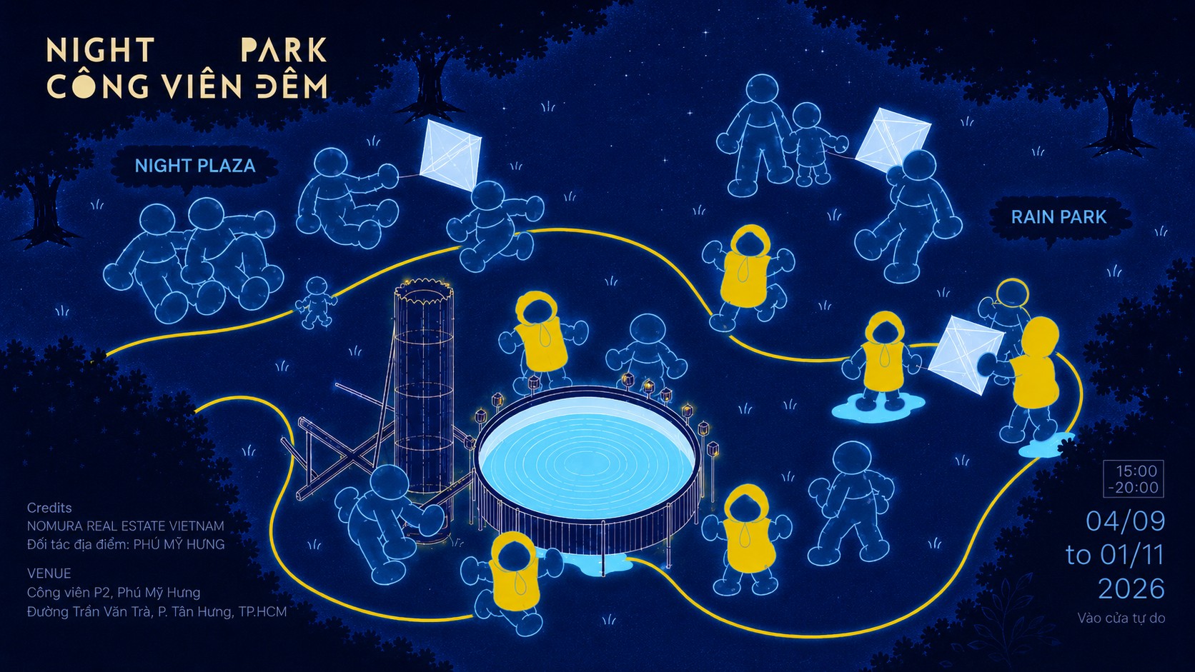 Công Viên Đêm — Night Park · Công viên P2, Phú Mỹ Hưng · 04.09–01.11.2026 · 15:00–20:00 · Vào cửa tự do